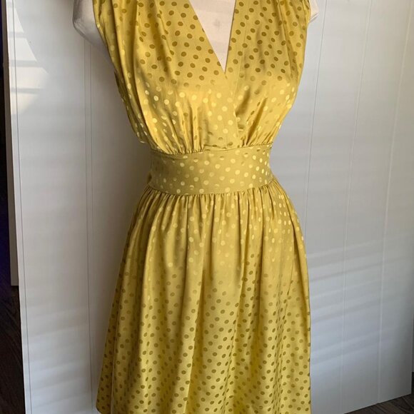 Jacob 100% Silk Mustard Yellow Polka Dot Midi Dress (11/12) - Picture 1 of 7